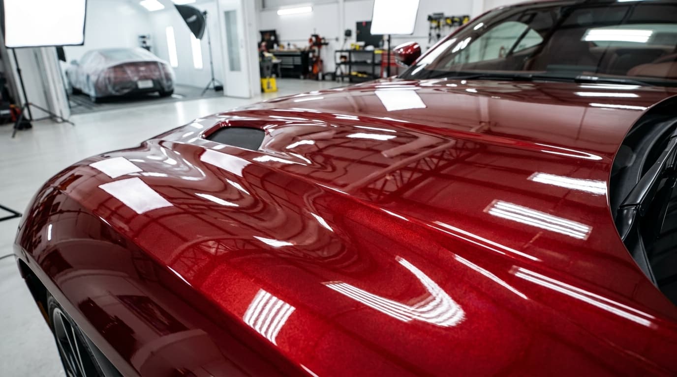 High-gloss detail on freshly painted auto panel